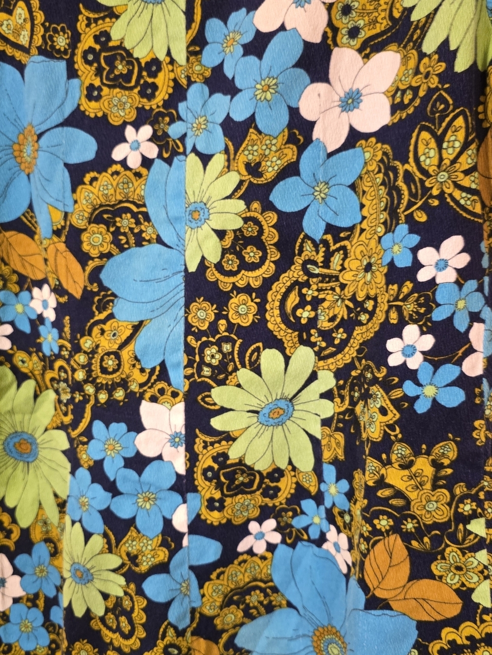 Vintage 70s Floral Romper Psych Mod Hippie Daisy Print Mini Jumpsuit Blue Green - Picture 14 of 15